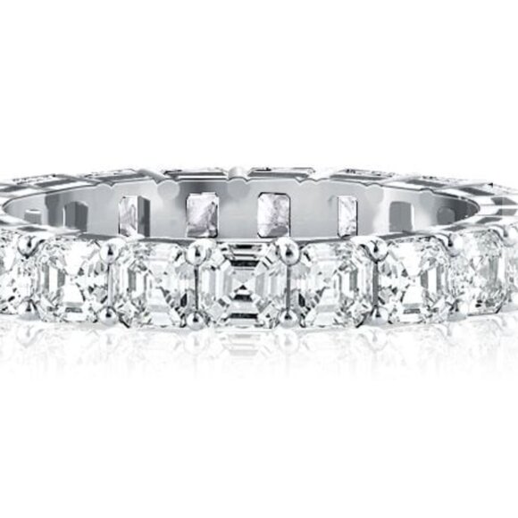 3mm Asscher Cut Eternity Band For Women In Silver/White Sapphire by Italo - Picture 2 of 6